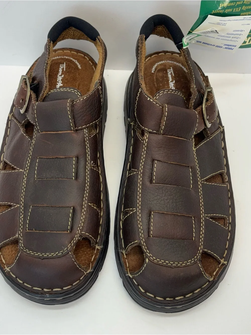 Thom McAn Dark Brown Leather Fisherman Sandals with Buckle